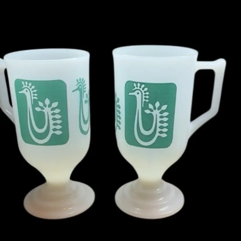 Pair Of Federal Milk Glass Pedestal Mug, 6 In H