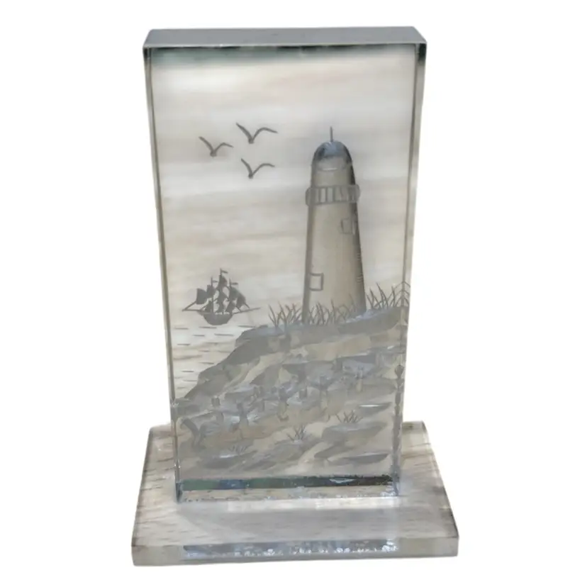 lighthouse reverse carved lucite paperweight