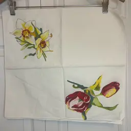 Pair Tulip Daffodil Cloth Napkins Spring Floral Table Linen Tea Towel