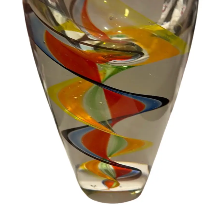 Amazing Vintage MCM Venetian Glass Spiral “Tilt-a-Whirl, Fall Country Fair” Art Glass Vase - 9”