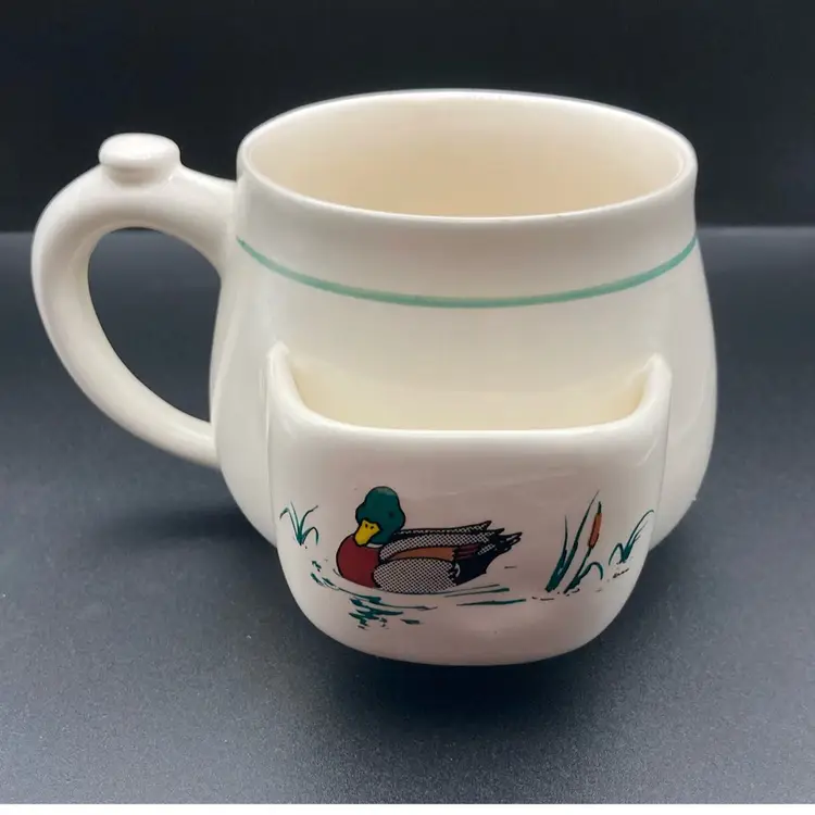 Teabag Holder Pottery By Levine Inc. Richmond CA Mug! 5” Wide 3 1/4” Tall!