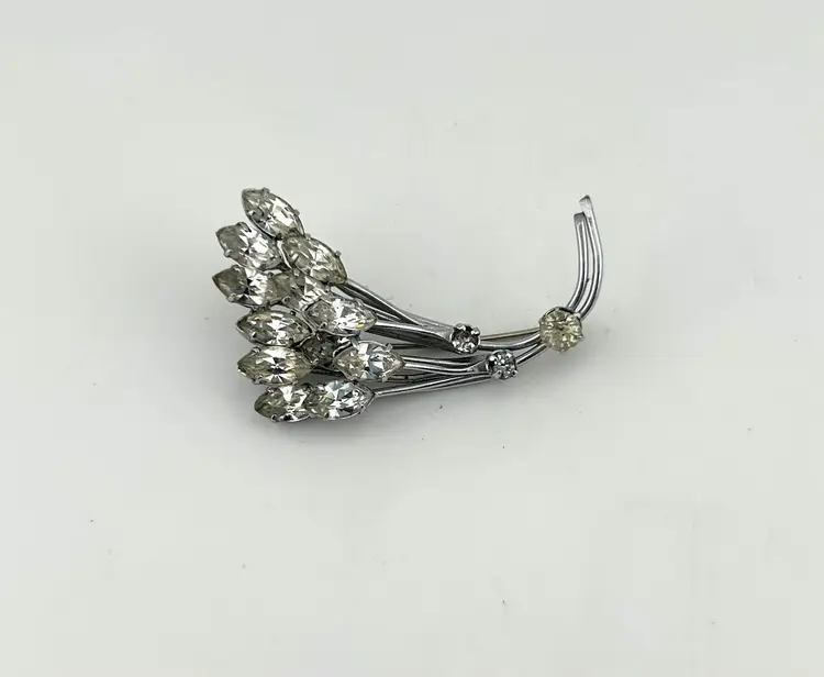 Vintage Silver Tone Austrian Crystal Brooch 2”x 1.25”