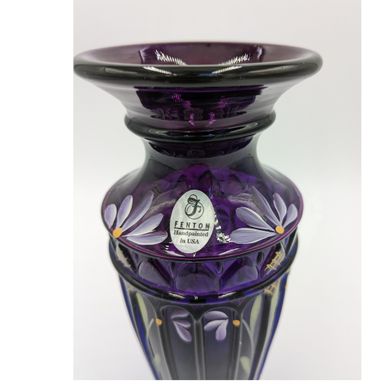 Vintage Fenton Royal Purple Hand Painted Yenawine Vase
