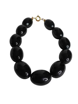 Vintage Estate Trifari Costume Black Chunky Bead bracelet 7" 1980s