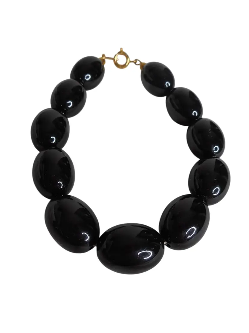 Vintage Estate Trifari Costume Black Chunky Bead bracelet 7" 1980s