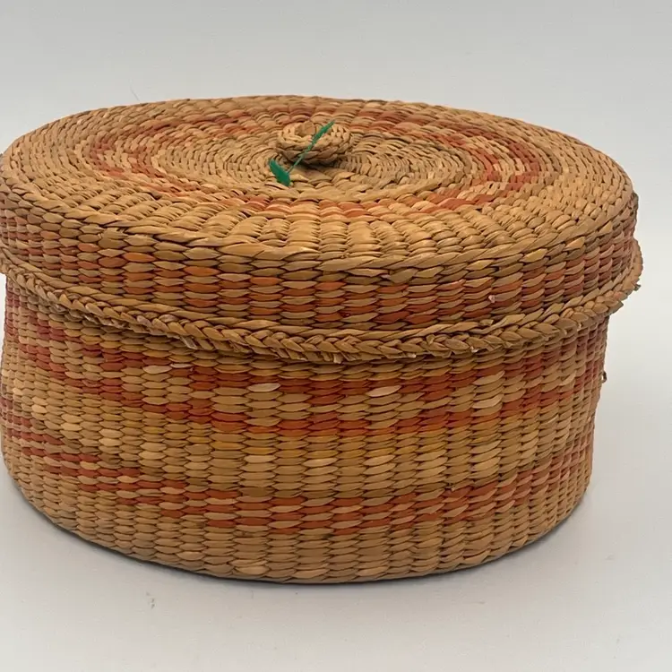 Handwoven Seagrass Lidded Basket - Boho Storage Box