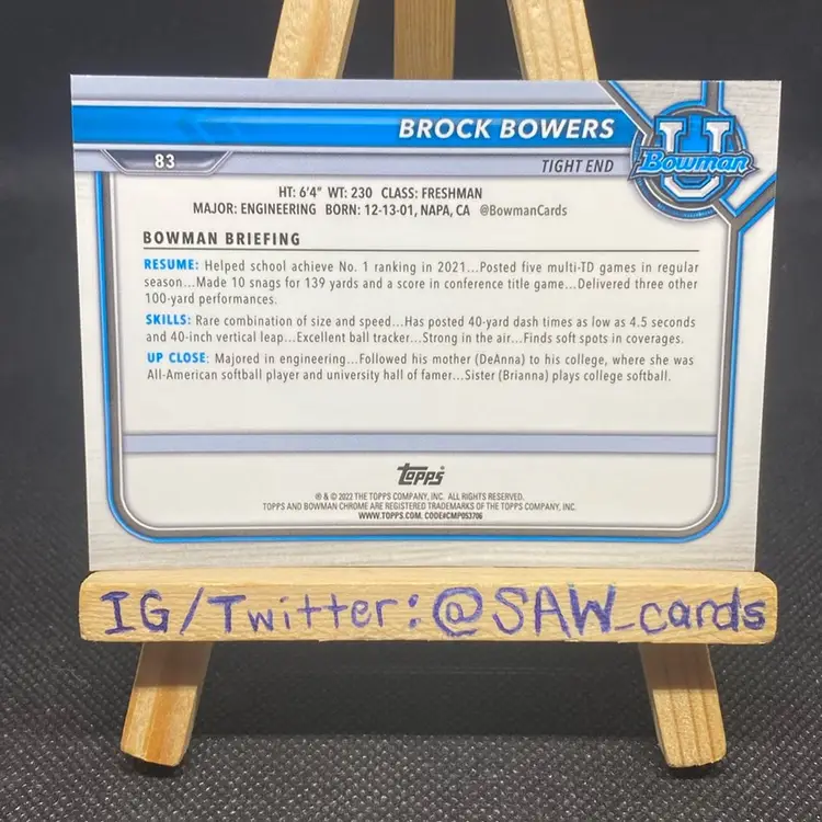 Brock Bowers 2021-22 Bowman University 1st Refractor Georgia