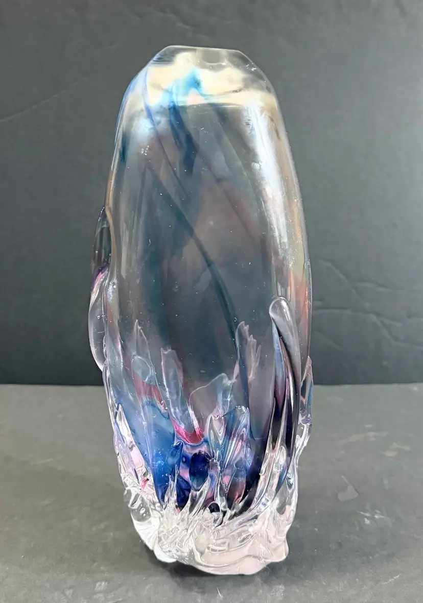 Lisa R Rowe Purple Hand Blown Art Glass Bud Vase/Paper Weight /Oil Lamp