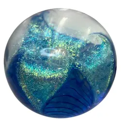 02 Glass Eye Studio Iridescent Dichroic Pulled Feather Paperweight 3”