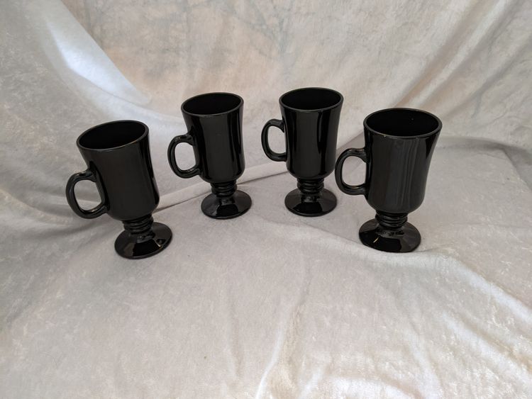 Vintage Libby Glass Black Footed Irish Coffee Mug Set of4  51/2" Tall Halloween Gothic Castlecore Barware Gift Dark Academia Witchy