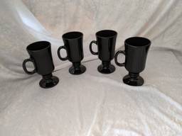 Vintage Libby Glass Black Footed Irish Coffee Mug Set of4  51/2" Tall Halloween Gothic Castlecore Barware Gift Dark Academia Witchy