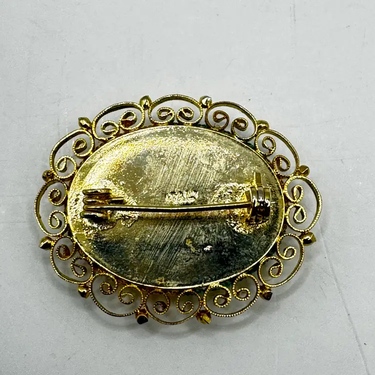 Vintage Italian Oval Micro Mosaic Flower Filigree Brooch, Absolutely Beautiful, Measures 1.50” x1.25”