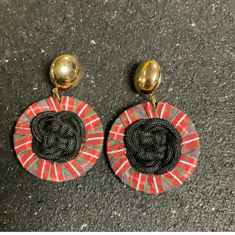 Plaid Black And Goldstone 90s Earrings