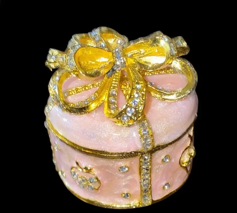 #14-New Old Stock Metal Bejeweled Trinket Box As Pictured