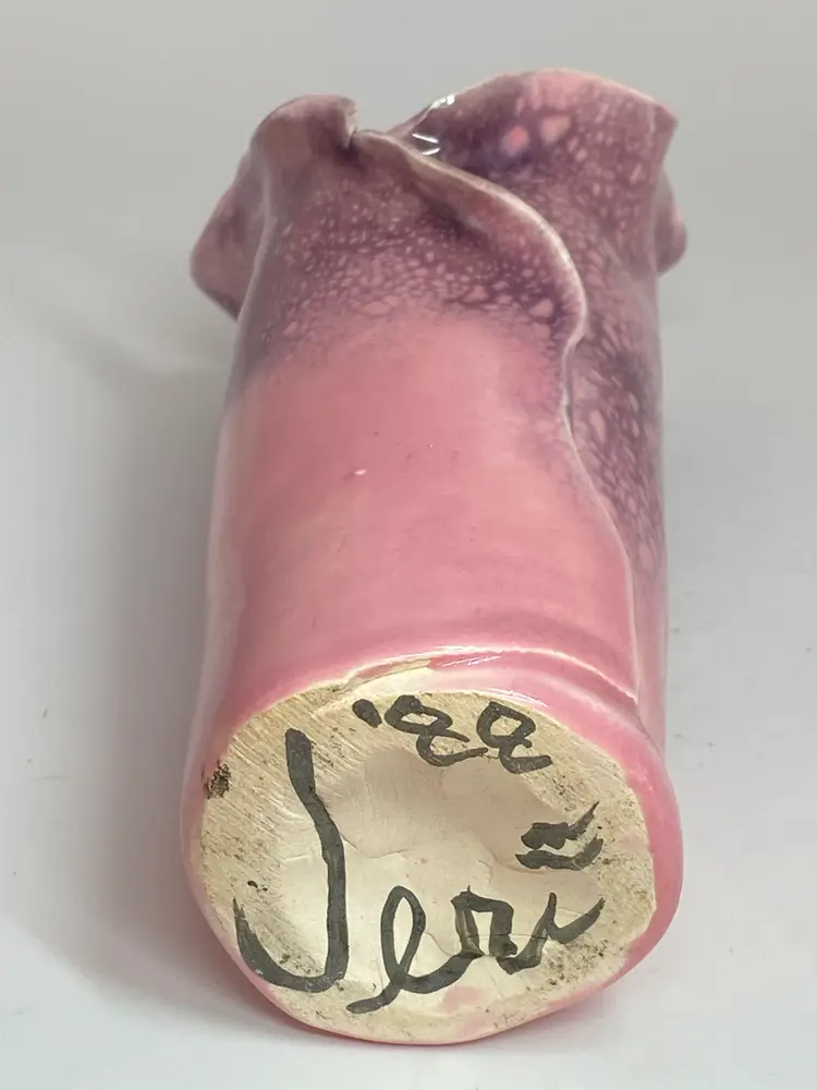 Pink Ceramic Vase, Artist Signed by Jeri, 1988, 5.5" Tall