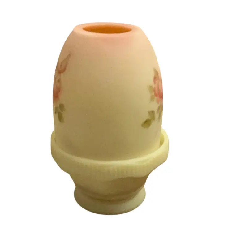 Fenton 1960-1970’s Burmese Satin Uranium Glass Fairy Lamp Hand Painted By Alice Farley 5”x 3”