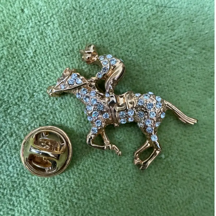 Horse And Jockey Rhinestone Lapel Pin