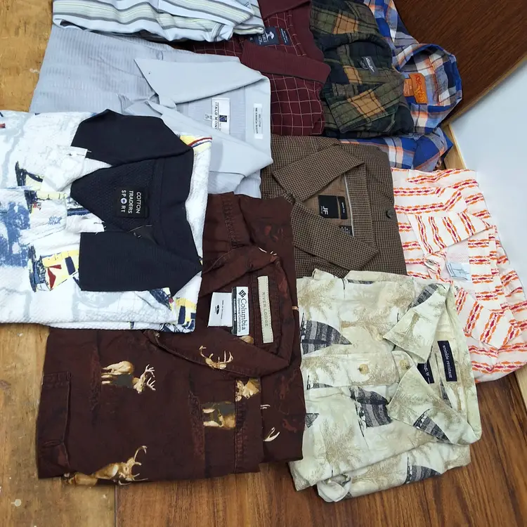 Lot of 15 mens shirts button up & pull overs various brands Tommy Eddie Bauer & more good reseller lot