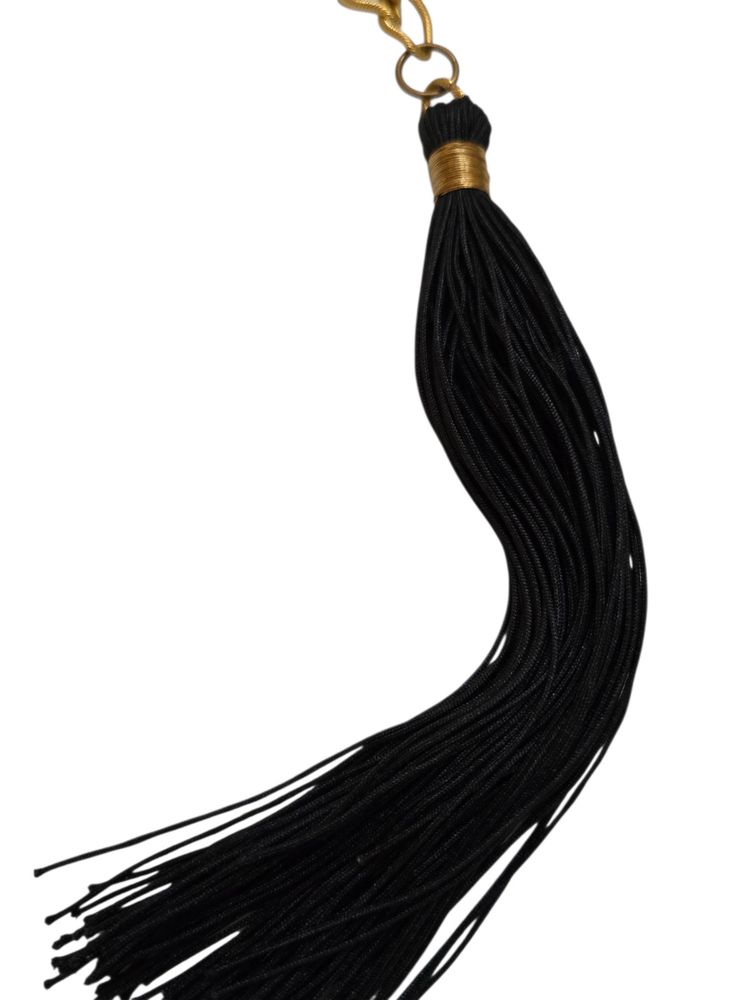 Vintage Signed Bee Charming NOS Black Silk Cord Huge Tassel Link Chain Necklace