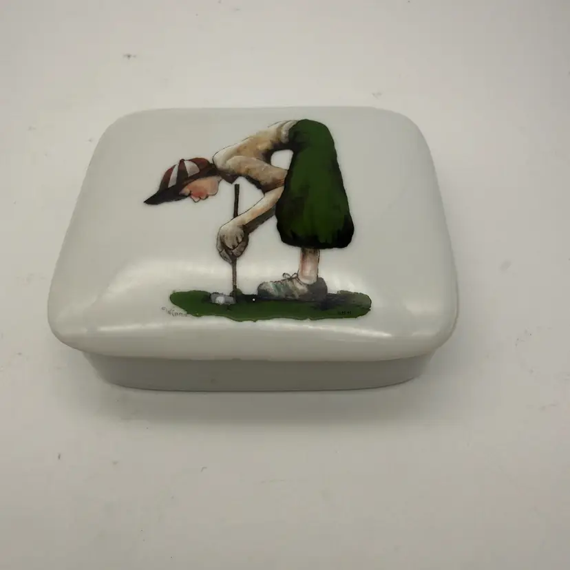 Vintage Robert E. Bishop Golfer In Knickers Porcelain Trinket Box