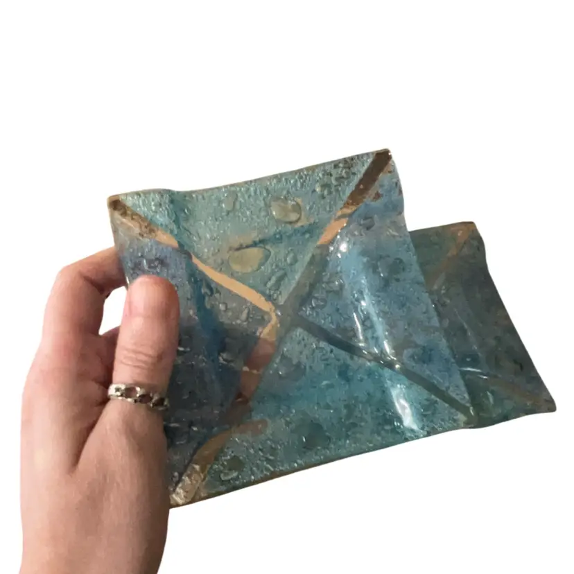 Set Of 2 Fused Glass Ocean Blue Trinket Dishes