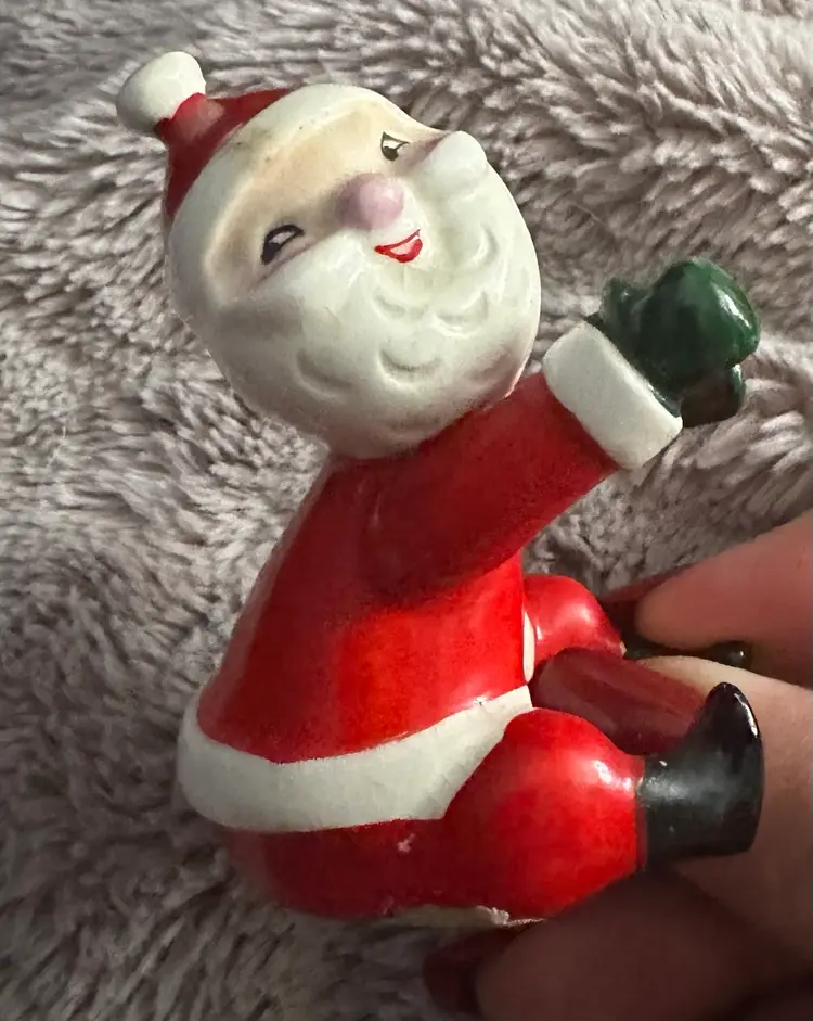 Vintage Holt Howard Santa Claus Candle Hugger Holder Climber Pair Ceramic Kitsch