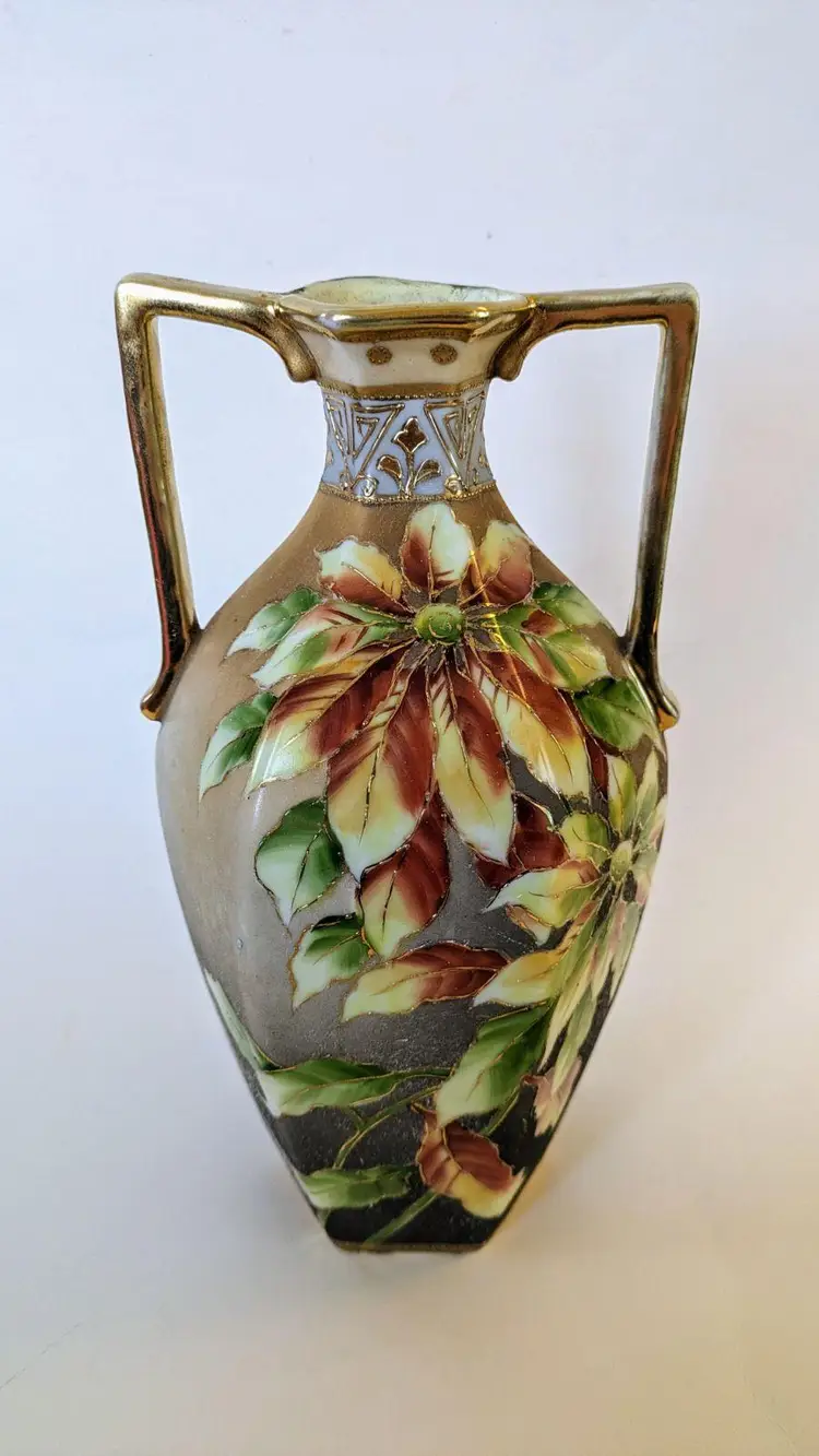 RARE Antique Japan Nippon VASE Moriage Ware Art Nouveau Hand Painted FLOWERS