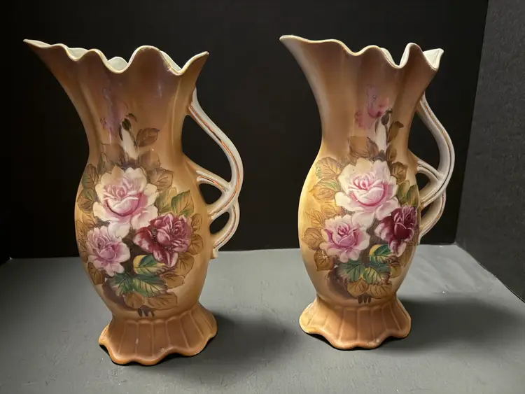 Pair Of Antique Lipper & Mann Scalloped Vases.