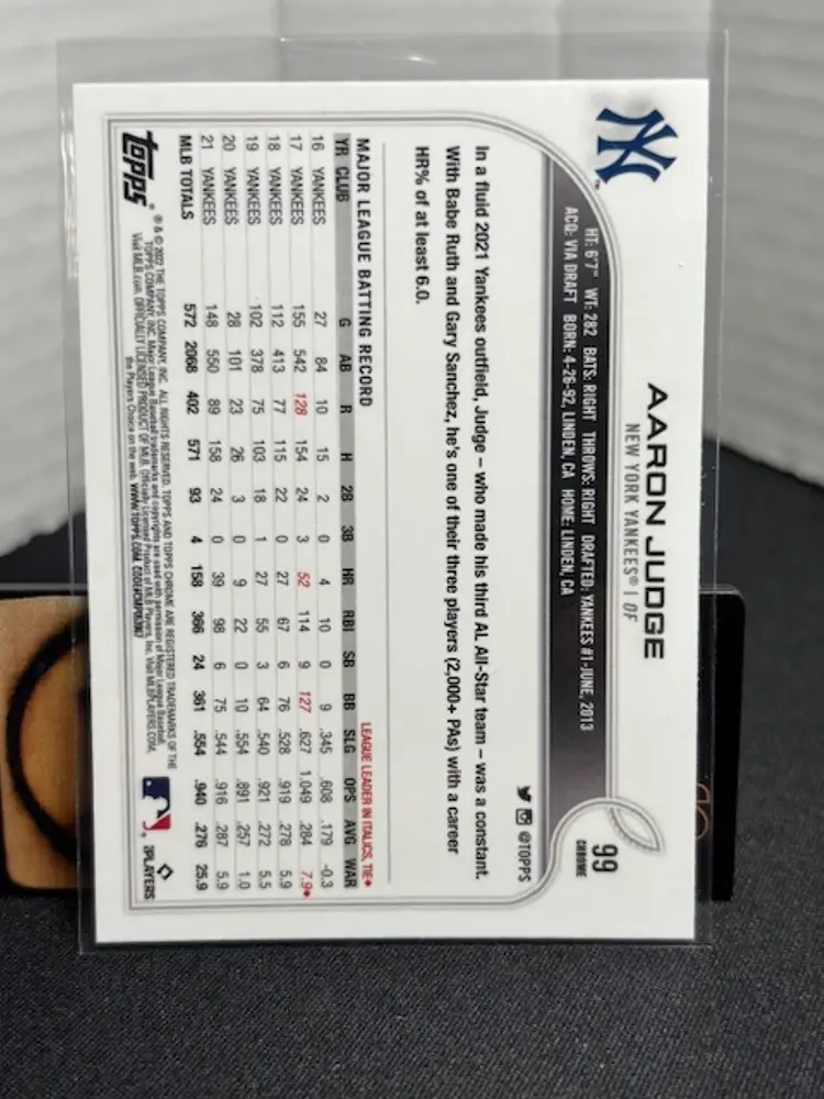 AARON JUDGE 2022  Topps Chrome Sepia Refractor NY Yankees A1525