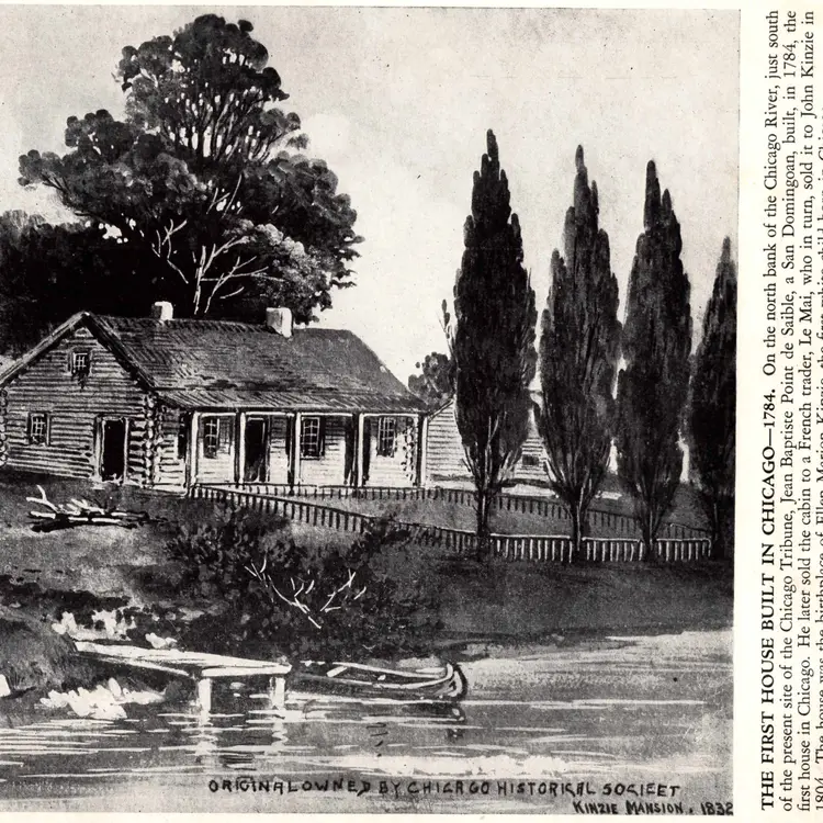 Lithograph Art Print of First House Built in Chicago 10'' X 7''