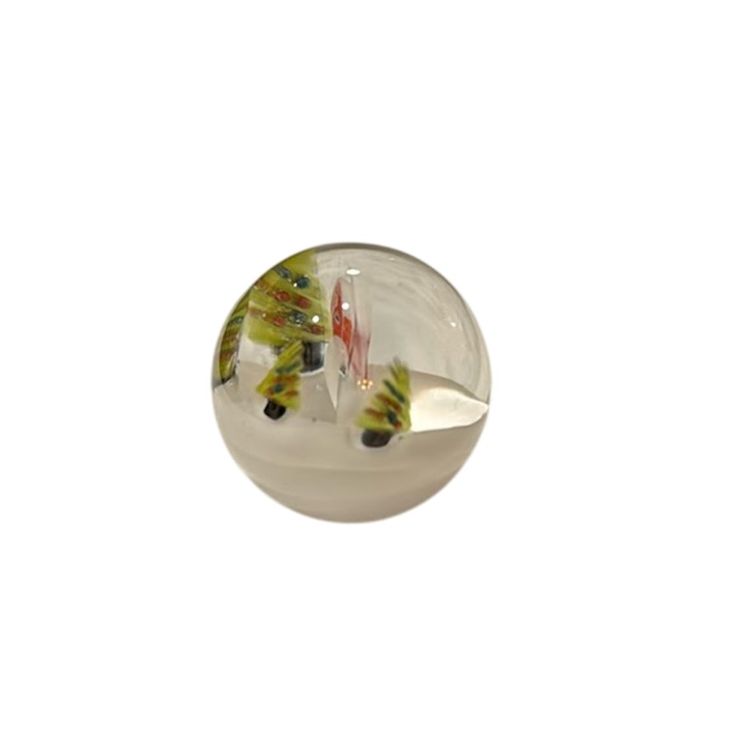 Marble * Zac De Simone Art Glass - 1.25” - 3D Christmas Scene Red Barn & Trees In Snowy Field
