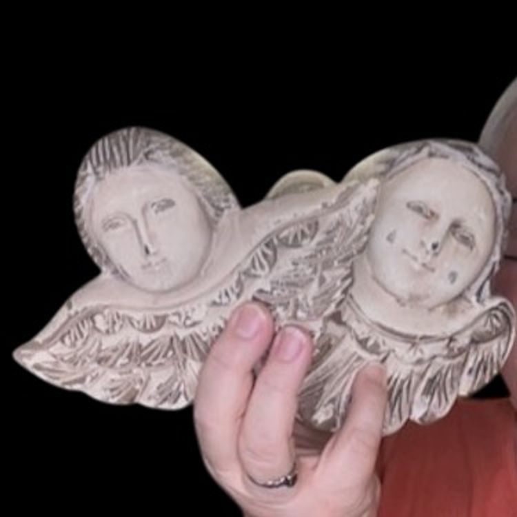 Vintage Painted Wood Cherub Faces Wall Decor4.5” x 7”