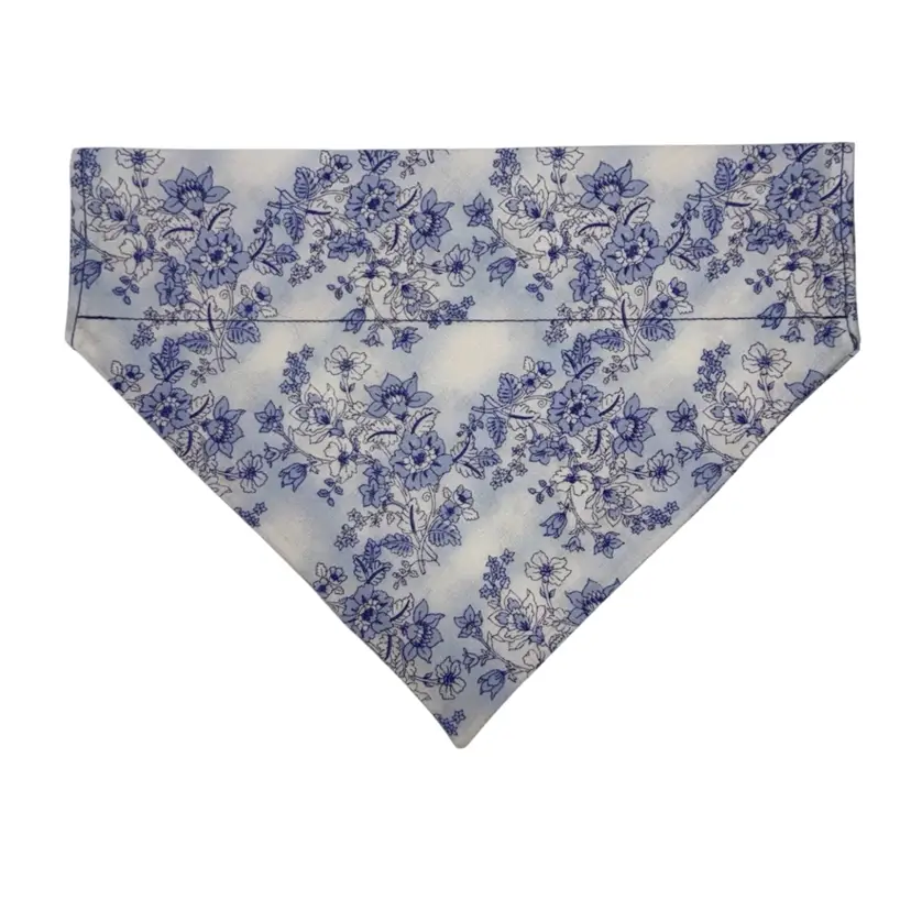 Dog Bandana Size Large Blue Flower Print Dog Handmade Size 10 3/4” Wide