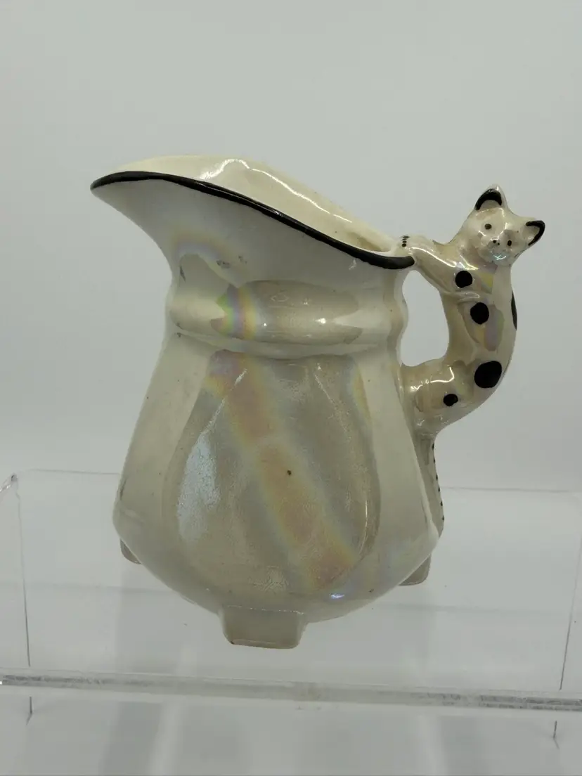 Vintage Cat Handled Creamer - Pitcher Iridescent /Opalescent Color Czech