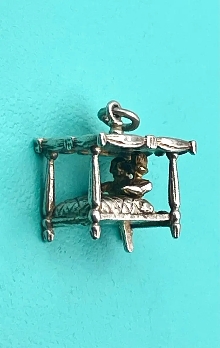 Vintage Couple in a Four Poster Bed Sterling Silver Charm - EXTREMELY RARE and spectacular moving, articulating