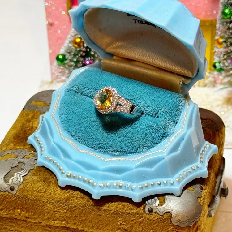 Sterling Silver Citrine & White Topaz Ring Sz 7