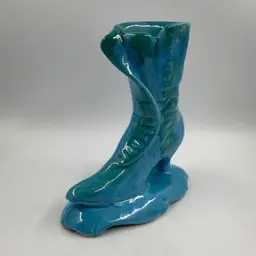 Vintage Atlantic Mold Ceramic Blue And Teal In Color Victorian Style Boot Vase