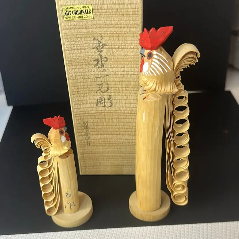Chickens one marked Japan Of  folk art form from Yamagata Prefecture, hand-carved and painted