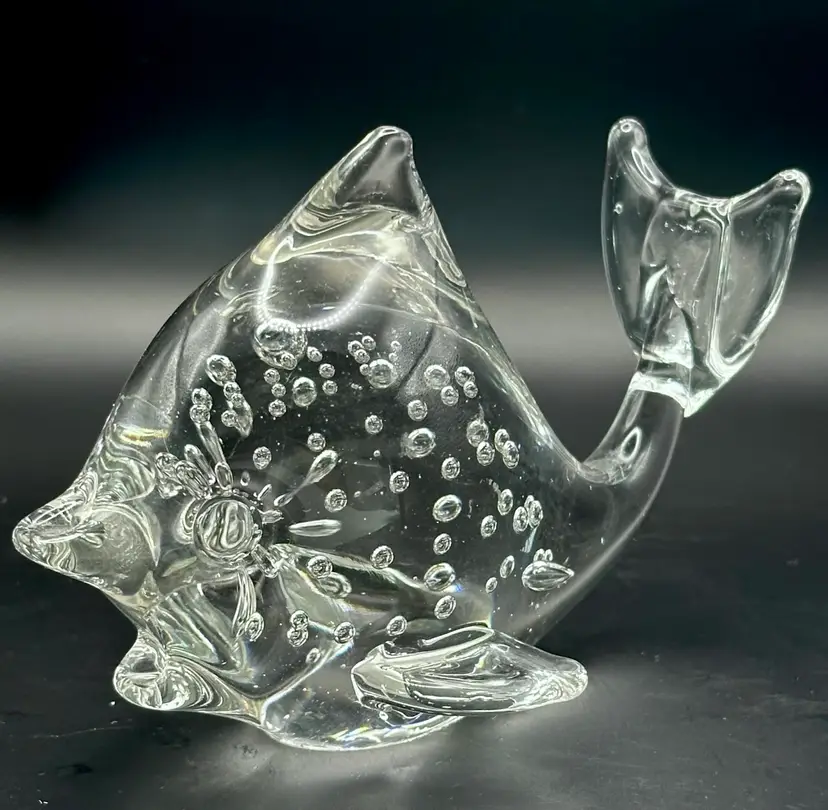 Vintage Clear Glass Controlled Bubble Dolphin Figurine