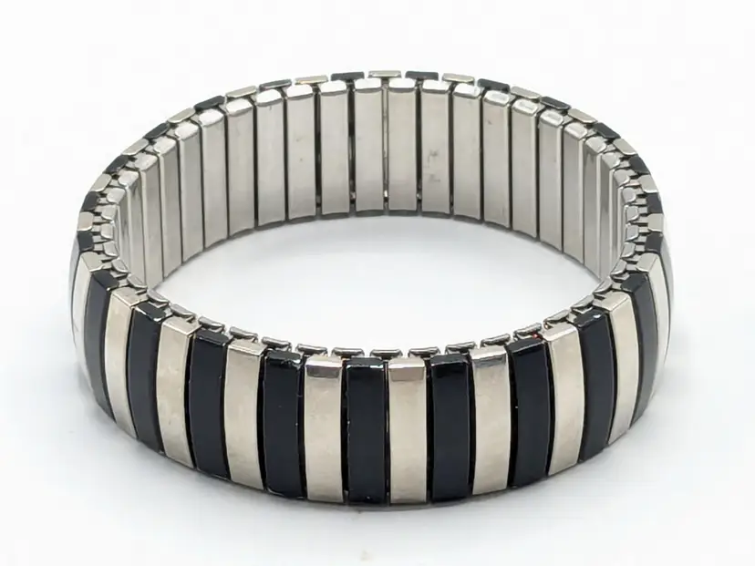 Black and Silver Tone Expansion Bracelet Stretch