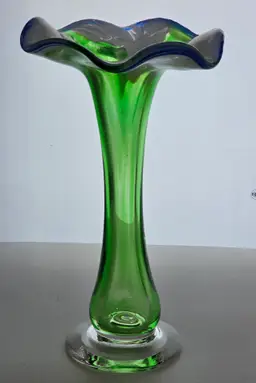 Vintage Green Glass Footed art Vase
