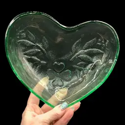 Light Green Heart-Shaped  2x 8 x7" Candy Trinket Dish~Embossed Tulips/Hearts Valentines Day