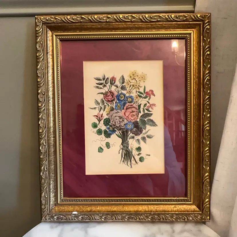 🔔 Jean Louis Prevost Framed Floral Botanical Print Gold Gilt Frame 10x8.75