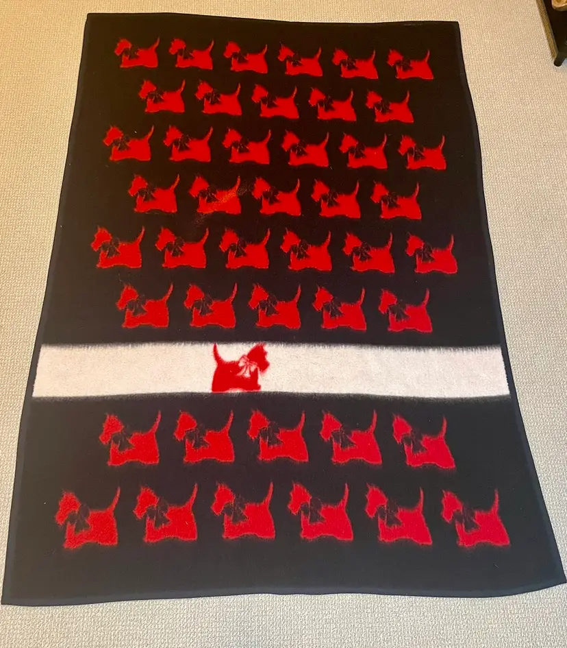 Scottie Dogs with Bows Red Black White Fleece Throw Blanket 72" x 49" - VINTAGE