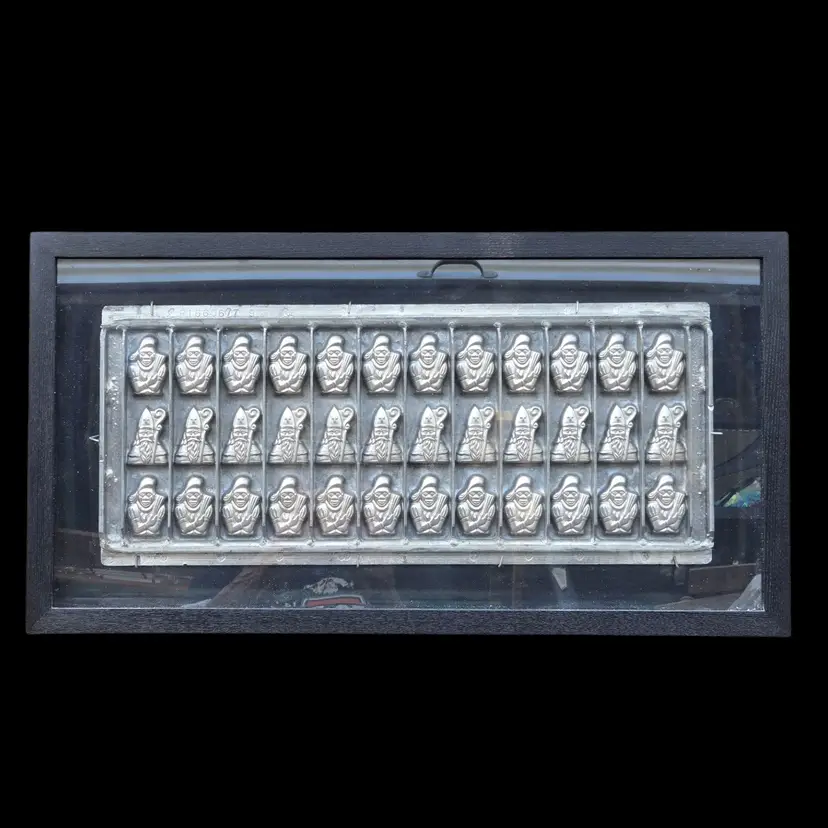 Christmas Chocolate Mold Stainless Steel St. Nicholas & Black Peter - Framed Antique