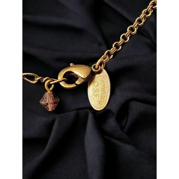 LIZ PALACIOS CRYSTAL RHINESTONE AND AMETHYST GLASS PENDANT NECKLACE