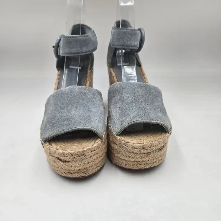 Marc Fisher Alida Light Blue Suede Sandals Espadrille Wedge Ankle Strap 6.5 M