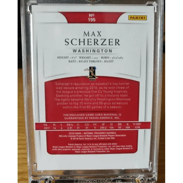 2018 National Treasures Baseball - Max Scherzer Game Worn Patch 1/1