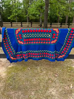 Vibrant!! Vintage Handmade Crochet Afghan 84”x57”