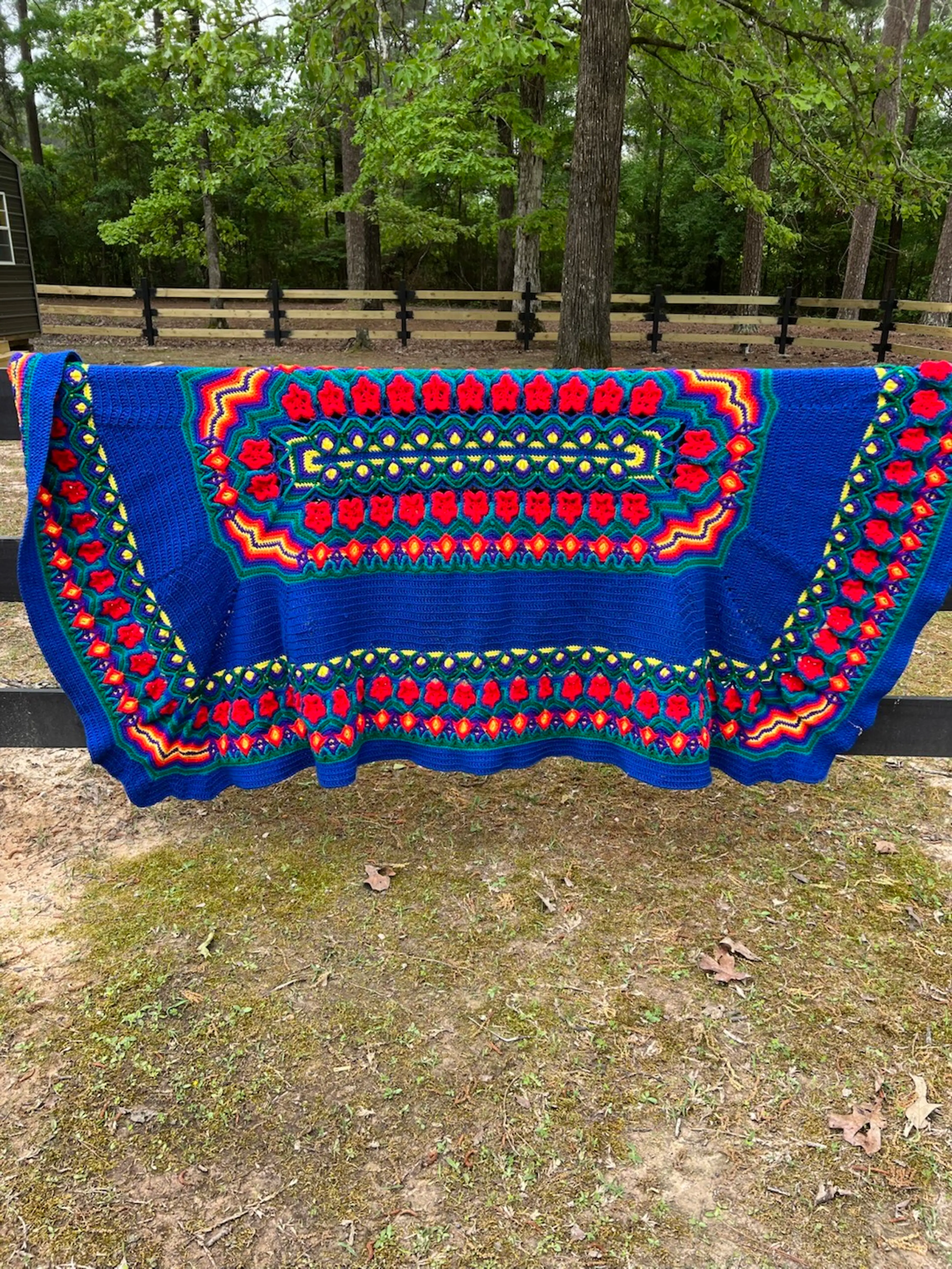 Vibrant!! Vintage Handmade Crochet Afghan 84”x57”